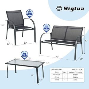 Sigtua Patio Conversation Sets, 4 Pieces Modern Garden Furniture Sets for 4 Seaters, Casual Outdoor Seating Group for Patio, Lawn, Poolside and Alfresco, Weather Resistant