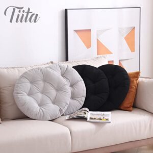 Tiita Patio Chair Cushions Round Seat Pillows Set of 2 Floor Pads 16 x 16 inch Throw Cushion for Indoor/Outdoor Furniture Sitting Living Room Garden, Grey