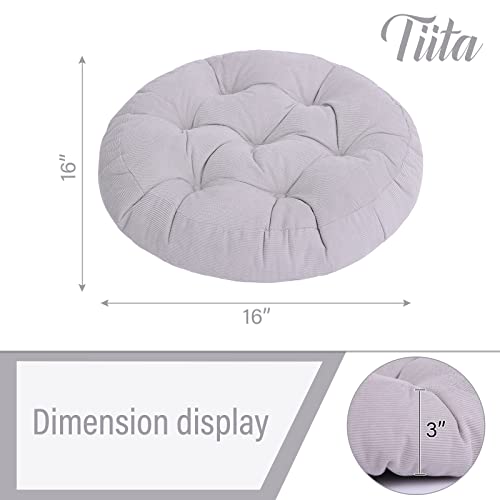 Tiita Patio Chair Cushions Round Seat Pillows Set of 2 Floor Pads 16 x 16 inch Throw Cushion for Indoor/Outdoor Furniture Sitting Living Room Garden, Grey