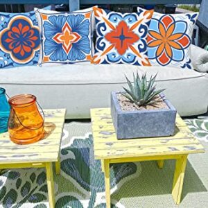 Royalours Outdoor Waterproof Throw Pillow Covers 18x18 Inch Set of 4 for Patio Furniture Flower Design Boho Farmhouse Pillow Cover Square Modern Geometry Pillow Cases for Garden Porch(Boho 4)