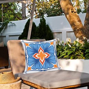 Royalours Outdoor Waterproof Throw Pillow Covers 18x18 Inch Set of 4 for Patio Furniture Flower Design Boho Farmhouse Pillow Cover Square Modern Geometry Pillow Cases for Garden Porch(Boho 4)