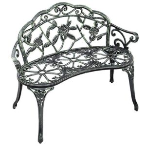 giantex outdoor garden bench iron patio benches for outdoors, porch bench chair with curved legs cast aluminum rose antique style, green