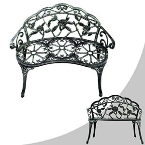 Giantex Outdoor Garden Bench Iron Patio Benches for Outdoors, Porch Bench Chair with Curved Legs Cast Aluminum Rose Antique Style, Green