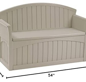 Suncast 50 Gallon Patio Bench with Storage - Decorative Resin Outdoor Patio Bench for Deck, Patio, Garden, Backyard - Ideal for Storing Toys, Cushions, Tools - Taupe ()