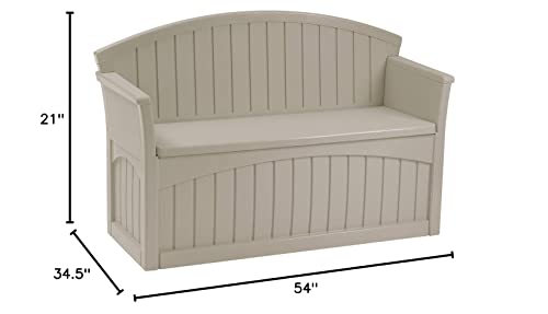 Suncast 50 Gallon Patio Bench with Storage - Decorative Resin Outdoor Patio Bench for Deck, Patio, Garden, Backyard - Ideal for Storing Toys, Cushions, Tools - Taupe ()