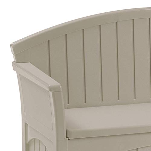 Suncast 50 Gallon Patio Bench with Storage - Decorative Resin Outdoor Patio Bench for Deck, Patio, Garden, Backyard - Ideal for Storing Toys, Cushions, Tools - Taupe ()