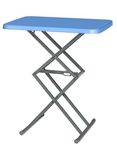 SOUNDANCE Small Folding Table, Adjustable TV Tray, Portable Dinner Table, Lightweight, Zero Assembly, Easy to Fold and Storage, Sturdy Desk for Home Garden Office Indoor Outdoor Use, Blue