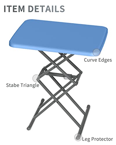 SOUNDANCE Small Folding Table, Adjustable TV Tray, Portable Dinner Table, Lightweight, Zero Assembly, Easy to Fold and Storage, Sturdy Desk for Home Garden Office Indoor Outdoor Use, Blue