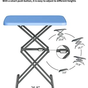 SOUNDANCE Small Folding Table, Adjustable TV Tray, Portable Dinner Table, Lightweight, Zero Assembly, Easy to Fold and Storage, Sturdy Desk for Home Garden Office Indoor Outdoor Use, Blue