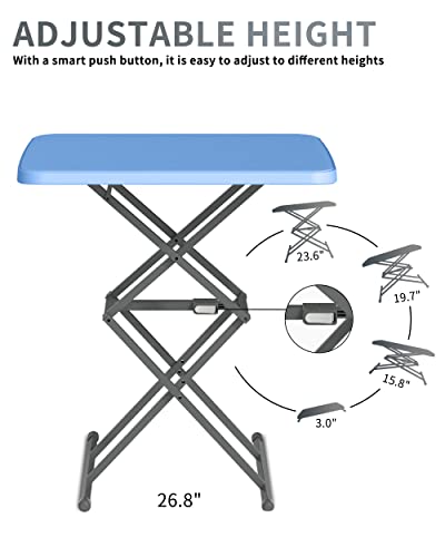 SOUNDANCE Small Folding Table, Adjustable TV Tray, Portable Dinner Table, Lightweight, Zero Assembly, Easy to Fold and Storage, Sturdy Desk for Home Garden Office Indoor Outdoor Use, Blue