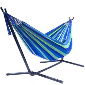 Sorbus 2-Person Stylish Hammock with Steel Stand- Premium Cotton Blend 60" Large Hammock Bed- Heavy Duty 450lbs Portable Hammock w/Carrying Case - For Garden Yard Patio Outdoor Camping Gifts- Washable
