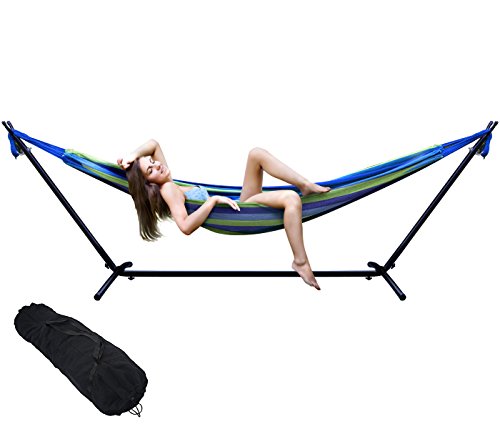 Sorbus 2-Person Stylish Hammock with Steel Stand- Premium Cotton Blend 60" Large Hammock Bed- Heavy Duty 450lbs Portable Hammock w/Carrying Case - For Garden Yard Patio Outdoor Camping Gifts- Washable