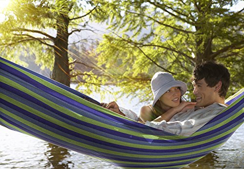 Sorbus 2-Person Stylish Hammock with Steel Stand- Premium Cotton Blend 60" Large Hammock Bed- Heavy Duty 450lbs Portable Hammock w/Carrying Case - For Garden Yard Patio Outdoor Camping Gifts- Washable