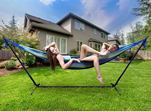 Sorbus 2-Person Stylish Hammock with Steel Stand- Premium Cotton Blend 60" Large Hammock Bed- Heavy Duty 450lbs Portable Hammock w/Carrying Case - For Garden Yard Patio Outdoor Camping Gifts- Washable