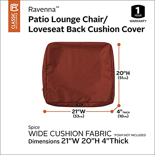 Classic Accessories Ravenna Water-Resistant 21 x 20 x 4 Inch Outdoor Back Cushion Slip Cover, Patio Furniture Cushion Cover, Spice, Patio Furniture Cushion Covers