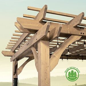 Backyard Discovery 14x10 Fairhaven Pergola, Rustic Finish, Nordic Spruce Lumber, Support Winds Up to 100 MPH, Powerport USB and Electrical Outlet, Backyard, Garden