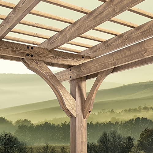 Backyard Discovery 14x10 Fairhaven Pergola, Rustic Finish, Nordic Spruce Lumber, Support Winds Up to 100 MPH, Powerport USB and Electrical Outlet, Backyard, Garden