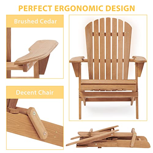 Folding Adirondack Chair Half Pre-Assembled, Outdoor Wood Patio Chair for Garden/Backyard/Firepit/Pool/Beach/Deck