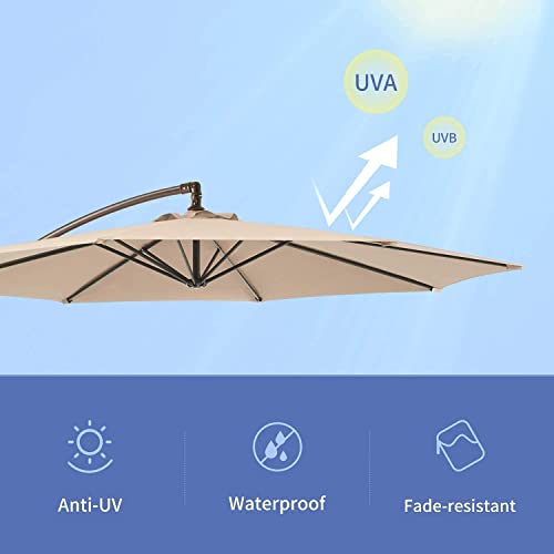 AMERICAN PHOENIX 10FT Offset Hanging Patio Umbrella Cantilever Outdoor Umbrellas with Crank & Cross Base for Garden, Backyard, Pool and Beach (Beige)