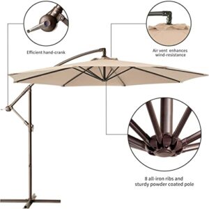 AMERICAN PHOENIX 10FT Offset Hanging Patio Umbrella Cantilever Outdoor Umbrellas with Crank & Cross Base for Garden, Backyard, Pool and Beach (Beige)