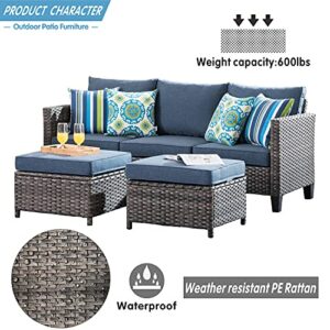 ovios Patio Furniture Set 7 PCS High Back Sofa Outdoor Conversation Sets All Weather Wicker Rattan Sectional Sofa Set Couch and Chairs Garden Backyard Porch (Denim Blue)