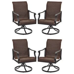 erommy patio wicker swivel chair set of 2, heavy duty outdoor dining chair with 23.5” high back, extra-large water-fall seat, rattan porch chair gentle rocker for outside, garden, backyard, 4 pcs