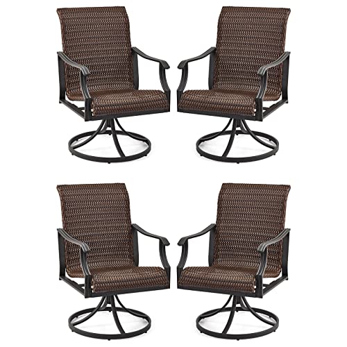 EROMMY Patio Wicker Swivel Chair Set of 2, Heavy Duty Outdoor Dining Chair with 23.5'' High Back, Extra-Large Water-Fall Seat, Rattan Porch Chair Gentle Rocker for Outside, Garden, Backyard, 4 PCS