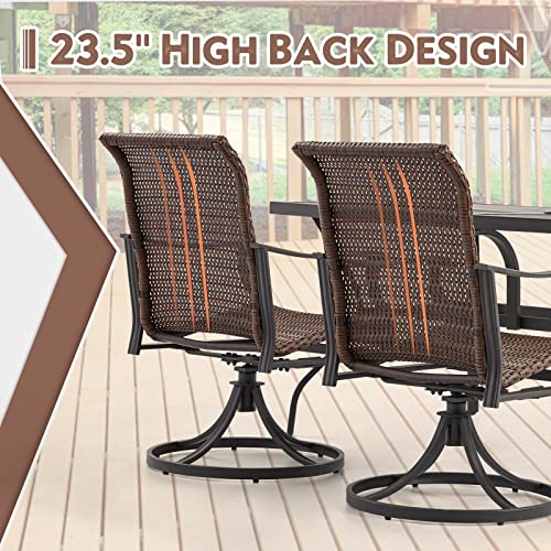 EROMMY Patio Wicker Swivel Chair Set of 2, Heavy Duty Outdoor Dining Chair with 23.5'' High Back, Extra-Large Water-Fall Seat, Rattan Porch Chair Gentle Rocker for Outside, Garden, Backyard, 4 PCS