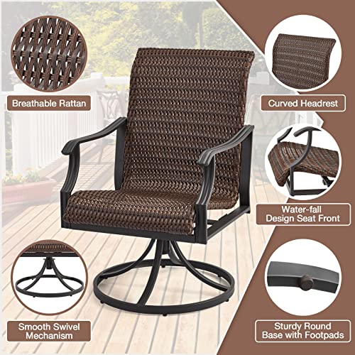 EROMMY Patio Wicker Swivel Chair Set of 2, Heavy Duty Outdoor Dining Chair with 23.5'' High Back, Extra-Large Water-Fall Seat, Rattan Porch Chair Gentle Rocker for Outside, Garden, Backyard, 4 PCS