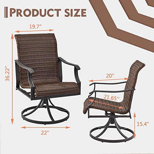EROMMY Patio Wicker Swivel Chair Set of 2, Heavy Duty Outdoor Dining Chair with 23.5'' High Back, Extra-Large Water-Fall Seat, Rattan Porch Chair Gentle Rocker for Outside, Garden, Backyard, 4 PCS
