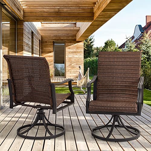 EROMMY Patio Wicker Swivel Chair Set of 2, Heavy Duty Outdoor Dining Chair with 23.5'' High Back, Extra-Large Water-Fall Seat, Rattan Porch Chair Gentle Rocker for Outside, Garden, Backyard, 4 PCS