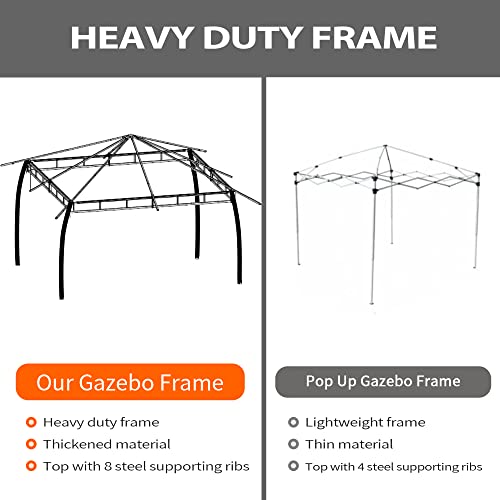 FAB BASED 10x12 Gazebo for Patio, Double Vent Canopy Gazebo with Privacy Netting Screen, Outdoor Heavy Duty Steel Patio Gazebo, Waterproof and Portable Gazebo for Deck Backyard Lawn and Garden (Khaki)