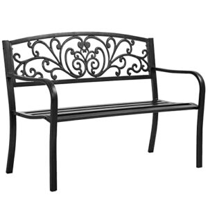 yiqiedey 500 lb heavy duty & durable 2-3 people garden bench, patio bench outdoor bench with armrests, comfortable seat furniture for park yard deck entryway, black