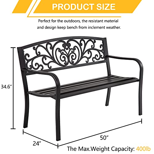 YIQIEDEY 500 Lb Heavy Duty & Durable 2-3 People Garden Bench, Patio Bench Outdoor Bench with Armrests, Comfortable Seat Furniture for Park Yard Deck Entryway, Black