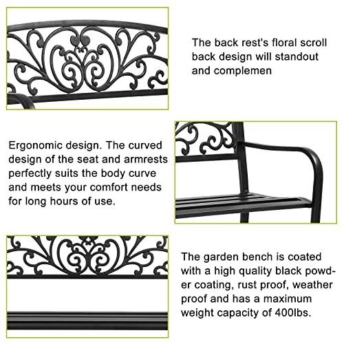 YIQIEDEY 500 Lb Heavy Duty & Durable 2-3 People Garden Bench, Patio Bench Outdoor Bench with Armrests, Comfortable Seat Furniture for Park Yard Deck Entryway, Black