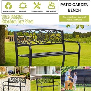 YIQIEDEY 500 Lb Heavy Duty & Durable 2-3 People Garden Bench, Patio Bench Outdoor Bench with Armrests, Comfortable Seat Furniture for Park Yard Deck Entryway, Black