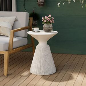 cosiest outdoor side table, mushroom shaped mgo accent table, lightweight patio end table with rotund base, round top plant stand for garden and deck, white