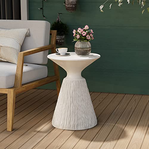 COSIEST Outdoor Side Table, Mushroom Shaped MgO Accent Table, Lightweight Patio End Table with Rotund Base, Round Top Plant Stand for Garden and Deck, White