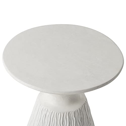 COSIEST Outdoor Side Table, Mushroom Shaped MgO Accent Table, Lightweight Patio End Table with Rotund Base, Round Top Plant Stand for Garden and Deck, White