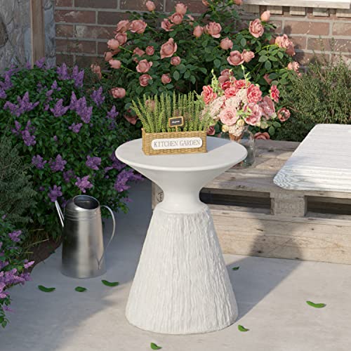 COSIEST Outdoor Side Table, Mushroom Shaped MgO Accent Table, Lightweight Patio End Table with Rotund Base, Round Top Plant Stand for Garden and Deck, White