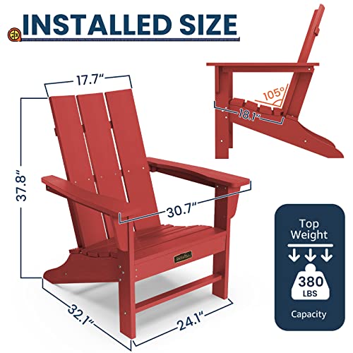 SERWALL Adirondack Chair Hips Outdoor Modern Chair Weather Resistant for Patio Garden- Red