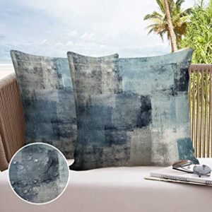 Waterproof Outdoor Throw Pillow Cover Blue and Gray Lumbar Pillowcases Set of 2 Modern Art Abstract Painting Decorative Patio Furniture Pillows for Couch Garden 18 x 18 Inches