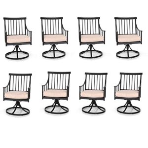 phi villa swivel chairs set of 8 patio dining rocker chair with cushion rocking patio furniture for garden backyard bistro, beige