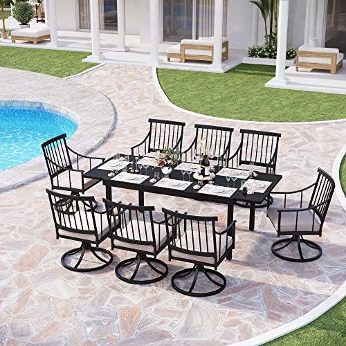 PHI VILLA Swivel Chairs Set of 8 Patio Dining Rocker Chair with Cushion Rocking Patio Furniture for Garden Backyard Bistro, Beige