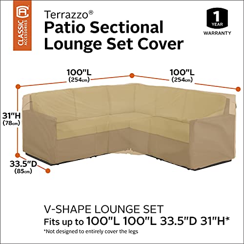 Classic Accessories Terrazzo Water-Resistant 100 Inch Patio V-Shaped Sectional Lounge Set Cover, Patio Furniture Covers