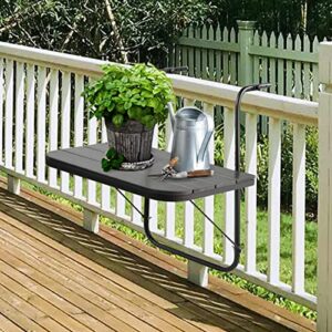 Balcony Table Hanging Deck Railing Table Outdoor Balcony Bar Table for Railings Aluminium Folding Adjustable for Patio Deck Garden Baluster Windows 23.6" x 15.7", All Weather Space Saving Black