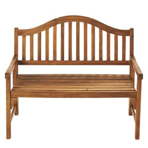 patio wise foldable acacia wood garden bench, 4-foot indoor/outdoor wooden porch, patio, & park seating, curved backrest & armrest, 48-inches wide x 24-3/4-inches deep x 41-inches high, teak color