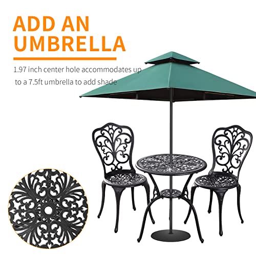 Withniture Bistro Set 3 Piece Outdoor,Cast Aluminum Patio Bistro Sets with 1.97''Umbrella Hole,Rust-Resistant Outdoor Table and Chairs,Patio Furniture Set for Garden,Park (Black)