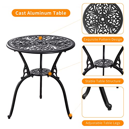 Withniture Bistro Set 3 Piece Outdoor,Cast Aluminum Patio Bistro Sets with 1.97''Umbrella Hole,Rust-Resistant Outdoor Table and Chairs,Patio Furniture Set for Garden,Park (Black)