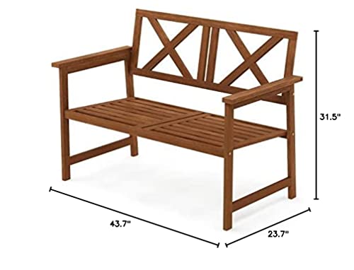 Furinno FG18113C Tioman Hardwood Outdoor Patio Furniture X-Back Bench Bench in Teak Oil, 1, Natural